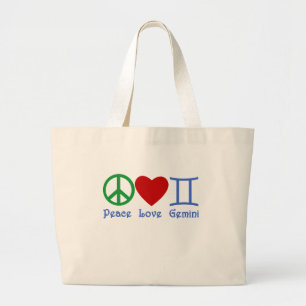 Peace Love Gemini Astrological Design Grote Tote Bag