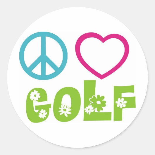 Peace Love Golf Ronde Sticker (Voorkant)
