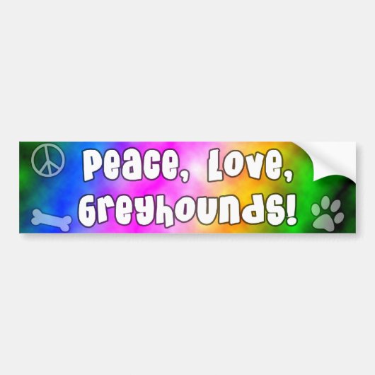 Peace Love Greyhounds Bumpersticker (Voorkant)