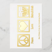 Peace Love Hanukkah Custom Elegant Gold Folie Feestdagenkaart (Voorkant)
