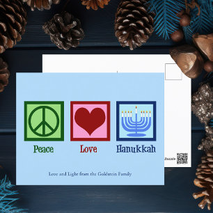 Peace Love Hanukkah Cute Custom Blue Briefkaart