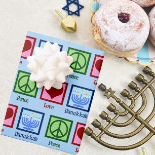Peace Love Hanukkah Pattern Light Blue Chanukah Inpakpapier Vel