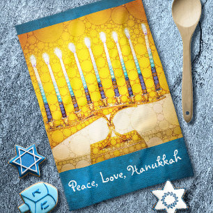 Peace Love Hanukkah Script Yellow Gold Menorah Theedoek