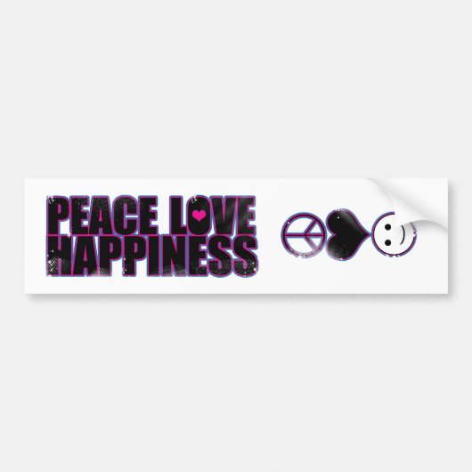 Peace Love Happiness Bumpersticker (Voorkant)