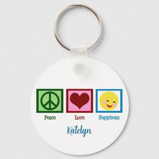 Peace Love Happiness Schattigee gewoonte Sleutelhanger (Voorkant)