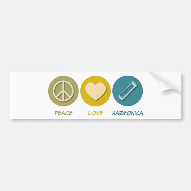 Peace Love Harmonica Bumpersticker (Voorkant)