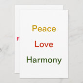 Peace Love Harmony Gold red green Feestdagenkaart (Voorkant / Achterkant)
