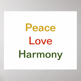 Peace Love Harmony Gold red green Poster
