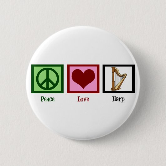 Peace Love Harp Ronde Button 5,7 Cm (Voorkant)