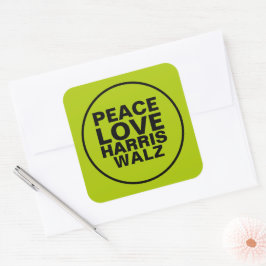 PEACE LOVE HARRIS WALZ Neon Green Vierkante Sticker
