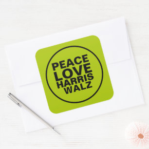 PEACE LOVE HARRIS WALZ Neon Green Vierkante Sticker