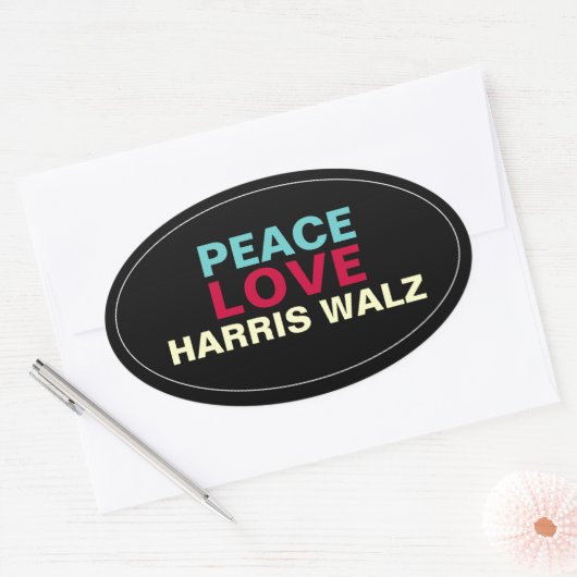 PEACE LOVE HARRIS WALZ Oval Sticker (Envelop)