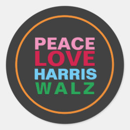 PEACE LOVE HARRIS WALZ Pink Red Blue Ronde Sticker