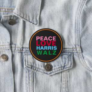 PEACE LOVE HARRIS WALZ Roze Rood Blauw Rond Ronde Button 7,6 Cm
