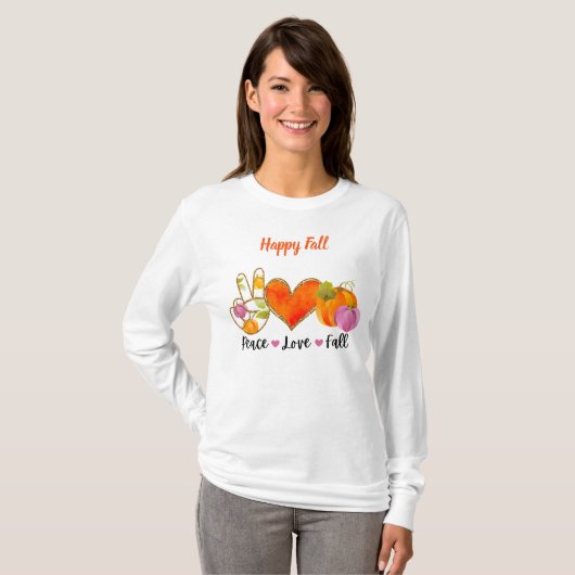 Peace Love Herfst Autumn Custom Text T-Shirt (Voorkant volledig)