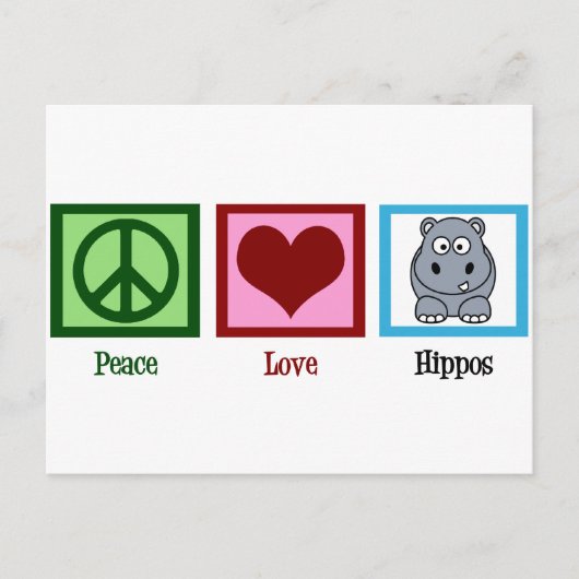 Peace Love Hippos Briefkaart (Voorkant)