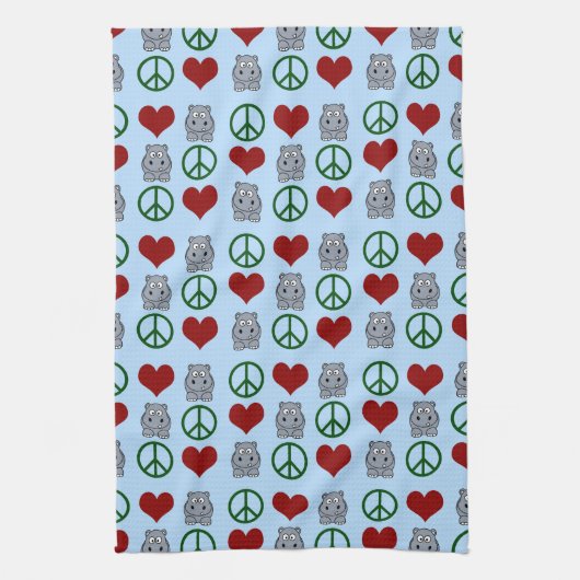 Peace Love Hippos Cute Hippo Pattern Theedoek (Verticaal)