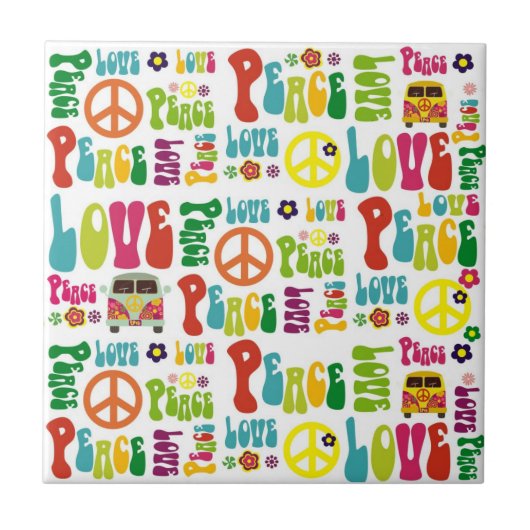 Peace Love Hippy Pattern Tegeltje (Voorkant)