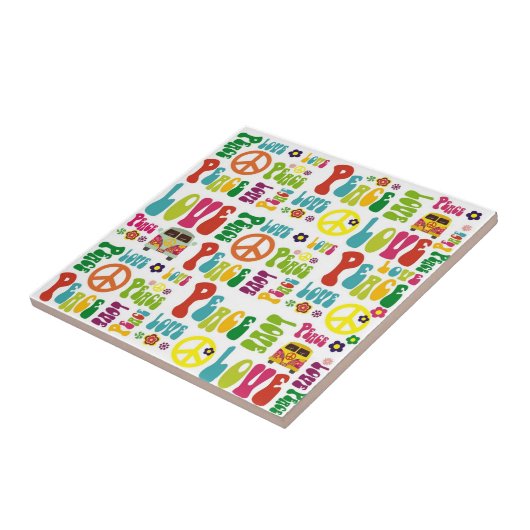 Peace Love Hippy Pattern Tegeltje (Zijkant)