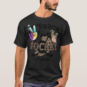 Peace Love Hockey Nana Life Ma Grandma Leopard Pr T-shirt