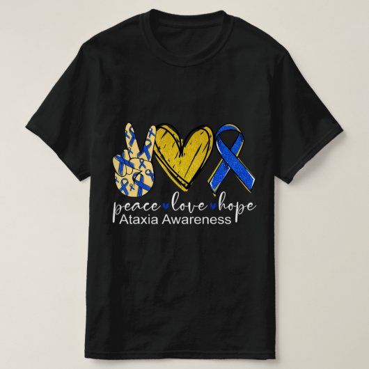 Peace Love Hope Ataxia Awareness Shirt Blue Ribbon (Design voorkant)