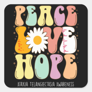 Peace Love Hope Ataxia Telangiectasia Awareness Gi Vierkante Sticker