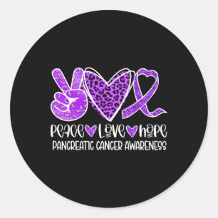 Peace Love Hope Leopard Paarse alvleesklier kanker Ronde Sticker