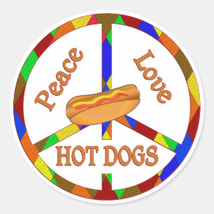 Peace Love Hot Dogs Ronde Sticker