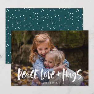 Peace Love Hugs Lettering Photo Feestdagenkaart