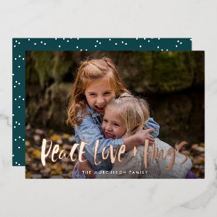 Peace Love Hugs Lettering Photo Folie Holiday Card Folie Feestdagenkaart