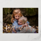 Peace Love Hugs Lettrer Photo Foil Carte de vacanc (Recto)