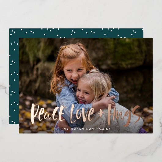 Peace Love Hugs Lettrer Photo Foil Carte de vacanc (Recto/Verso)