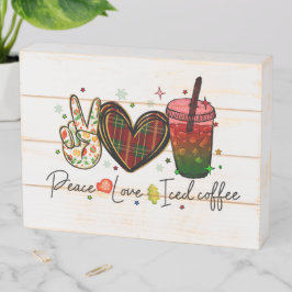 Peace Love Iced Coffee Fun Houten Kist Print
