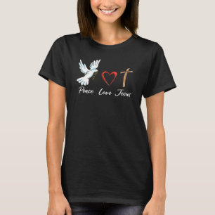 Peace Love Jesus Cute Dove Christelijk Cross Faith T-shirt