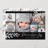 Peace Love Joy Berry Christmas Multi-Photo Collage Feestdagenkaart (Voorkant / Achterkant)