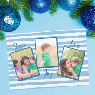 Peace Love Joy Blauw 3 Kerstfeest Feestdagenkaart