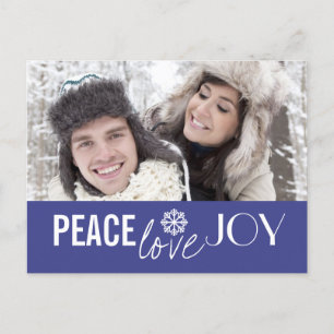 Peace Love Joy Blue Snowflake Vakantie Briefkaarte Feestdagenkaart