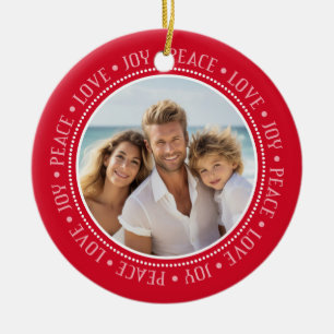 Peace Love Joy Border in het rood - Foto Keramisch Ornament