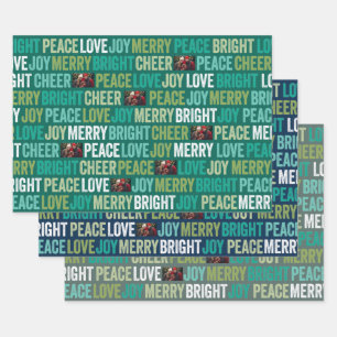 Peace Love Joy Bright Merry Cheer met 1 foto Inpakpapier Vel