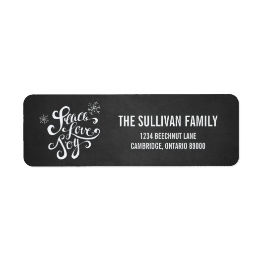 Peace, Love & Joy Chalkboard Holiday Adres Label (Voorkant)