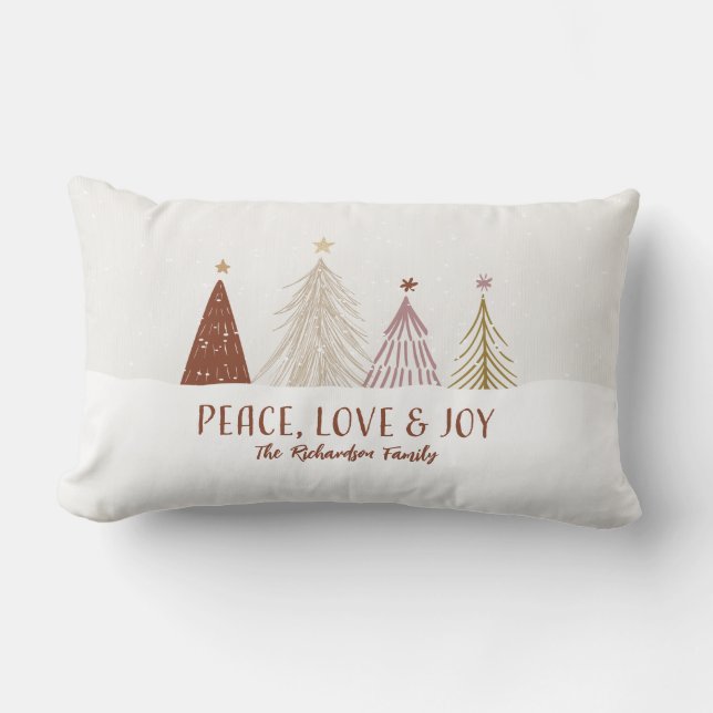 Peace Love & Joy Christmas Trees Holiday Family Kussen (Voorkant)