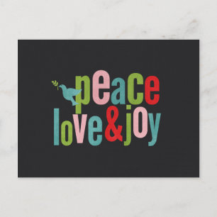 Peace Love Joy Colorful Chalkboard Dove Feestdagenkaart