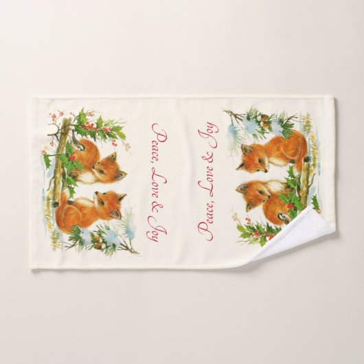 Peace Love & Joy Cute Winter Foxes (Serviette à main)