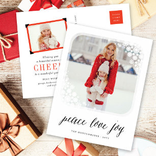 Peace Love Joy Elegant Snowflakes Lijst Foto Feestdagenkaart