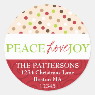 Peace Love Joy Étiquette de adresse Pois
