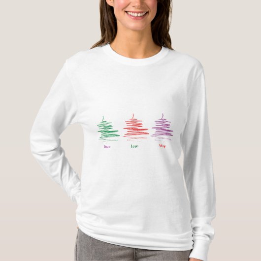 Peace Love Joy Feestdagen Tree Women's long mouw T-shirt (Voorkant)