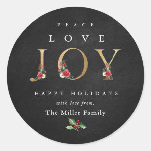 Peace Love Joy Festive Winter Floral Berries Ronde Sticker