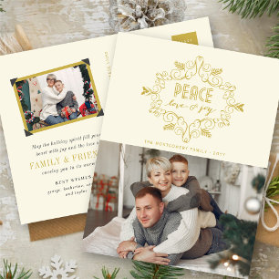 Peace Love Joy Gold  Deco Foliage Foto Feestdagenkaart