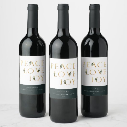 Peace Love Joy Golden Botanical Wine Label Wijn Etiket (Flessen)