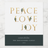Peace Love Joy Golden Botanical Wine Label Wijn Etiket (Enkel label)